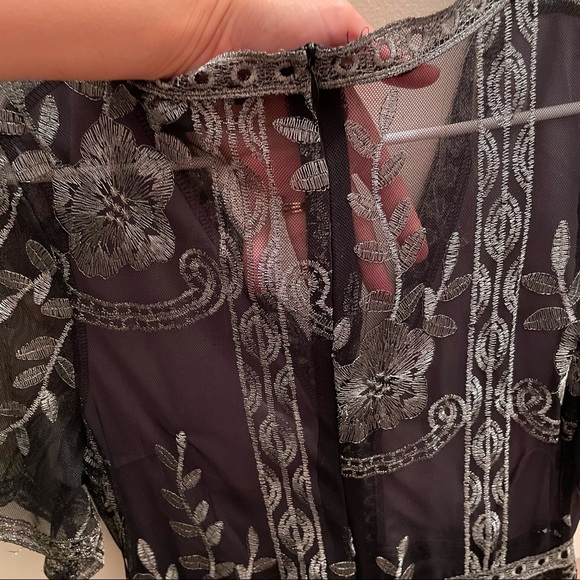 Black & Silver Embroidered Mesh Romper - Picture 4 of 6